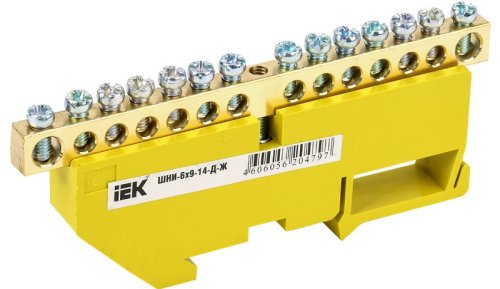 Шина неизолированная IEK PE "земля" ШНИ-6х9-14-Д-Ж 14 групп желтый картинка 